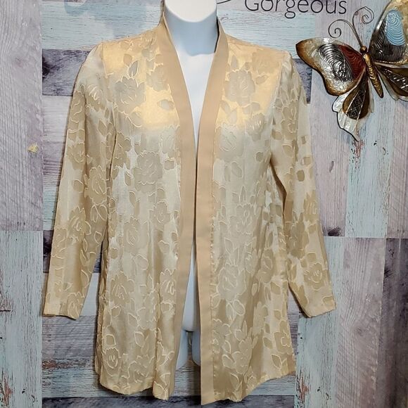 BFA VINTAGE Sz 14 Vintage Cream Burnout Floral Design Open Front Cardigan 524 - Picture 1 of 10
